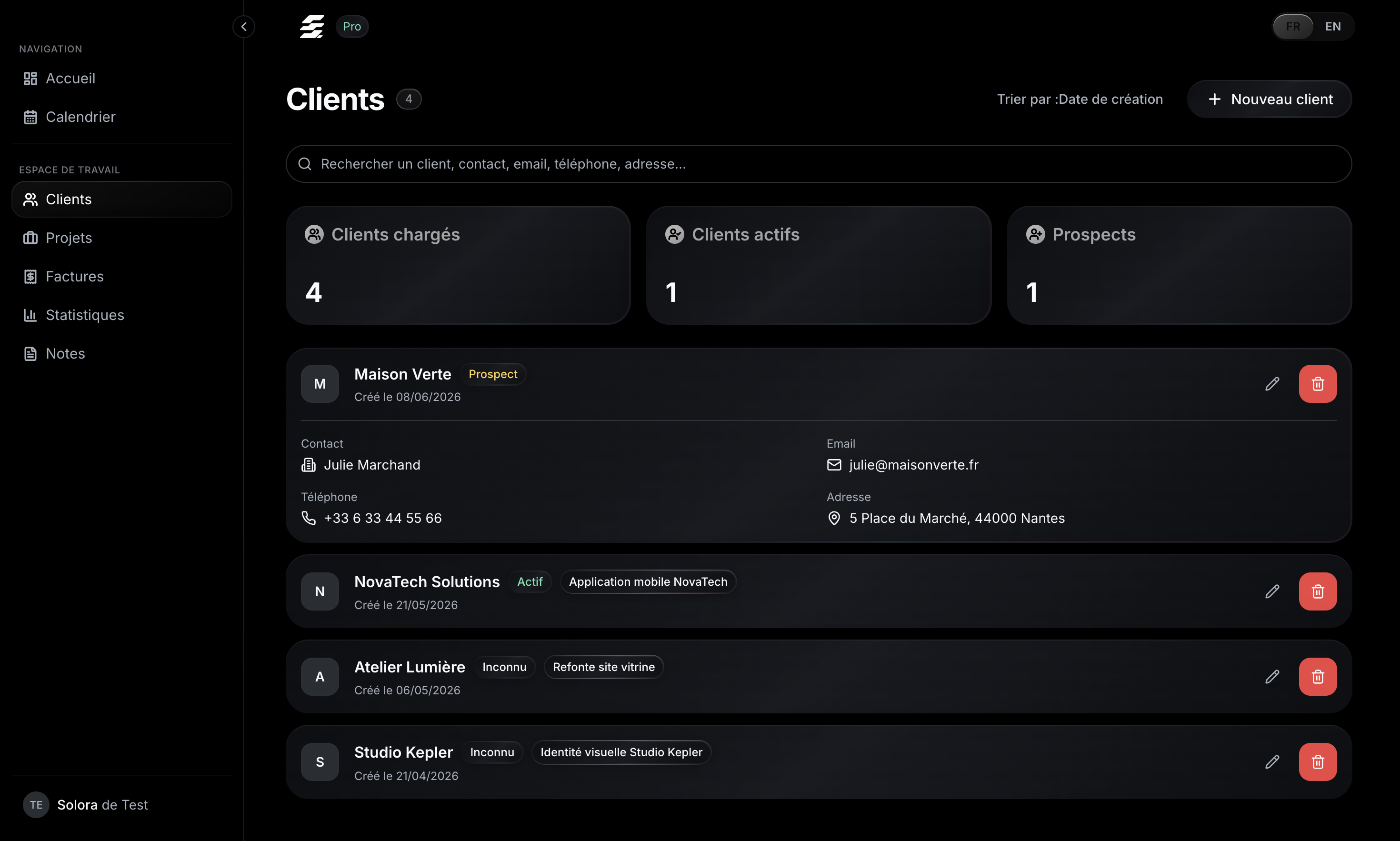 Liste clients Solora